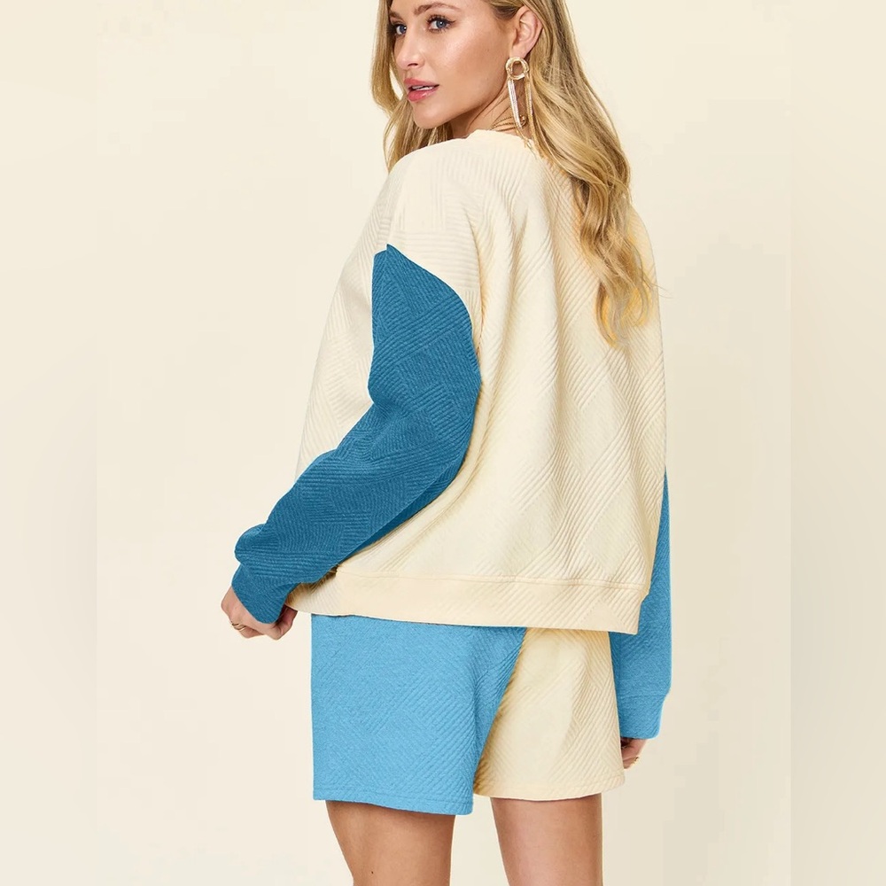 Contrast Drop Shoulder Top and Shorts Set - Picture 12 of 12